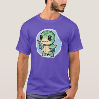 T-shirt Tortue de mer mignonne avec pinceau Kawaii artiste