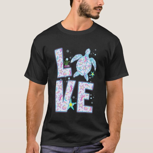 T-shirt Tortue de mer Océan Love Hologramme Hippie Costume (Devant)