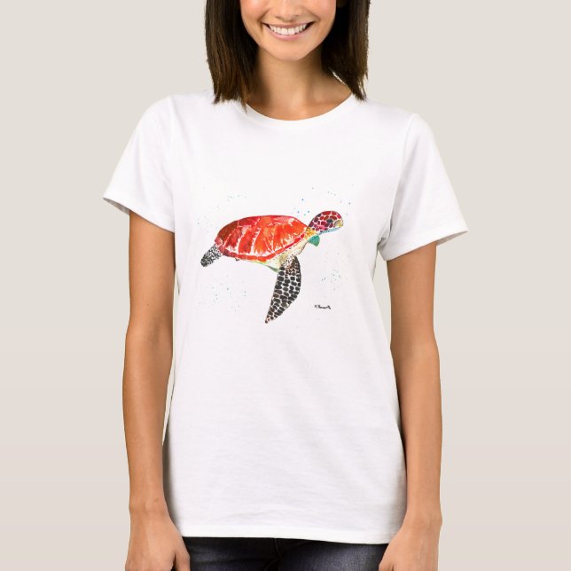 T-shirt Tortue de mer Plage Aquarelle Océan Vacances Flori (Devant)