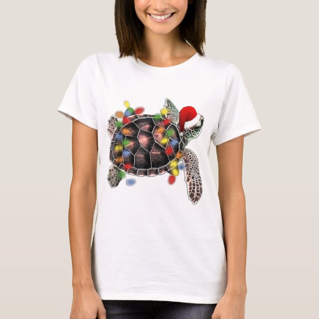T-shirt Tortue de mer portant un chapeau de santa joyeux N (Devant)