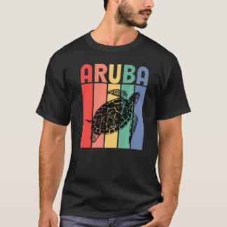 T-shirt Tortue de mer Retro Aruba Caribe Famille Vacances 