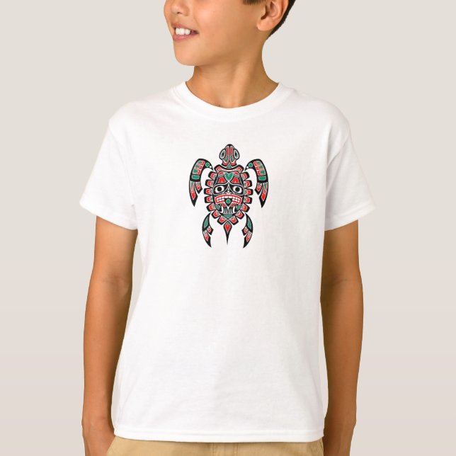 T-shirt Tortue de mer rouge et verte d'esprit de Haida (Devant)
