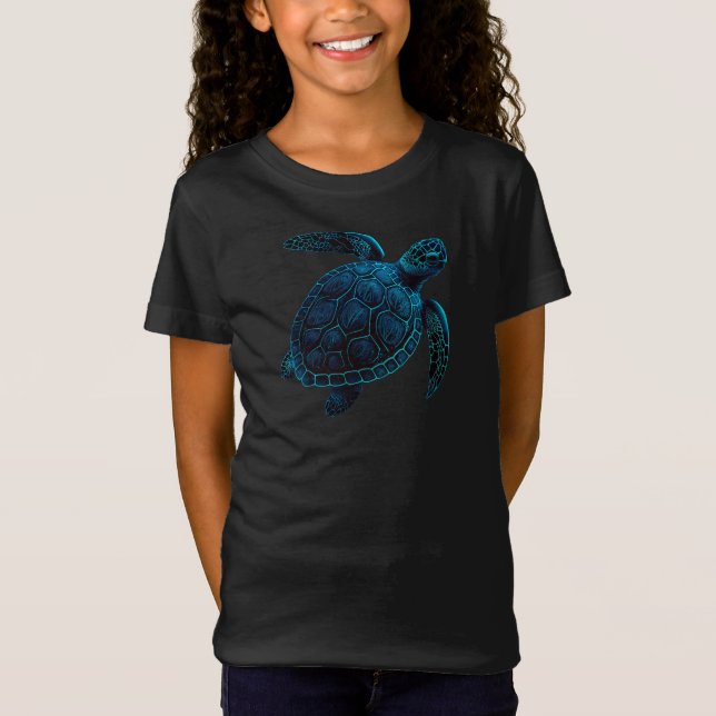 T-Shirt tortue de mer, style tatouage, dessin numérique bl (Devant)