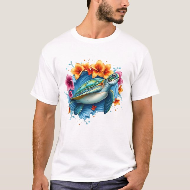 T-shirt Tortue de mer Sublimation estivale Tropical Ocean  (Devant)