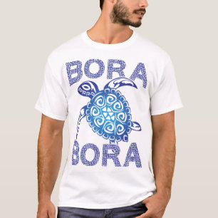 T-shirt Tortue de mer tribale bleue polynésienne Bora Bora