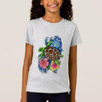 Tortue de mer tropicale et Hibiscus
