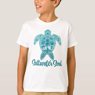 T-shirt Tortue de mer tropicale Soul d'eau salée avec palm