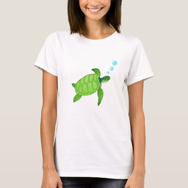 T-shirt Tortue de mer verte nageant (Devant)