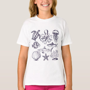 T-shirt Tortue de plage d'été Poisson Requin Octopus Coqui