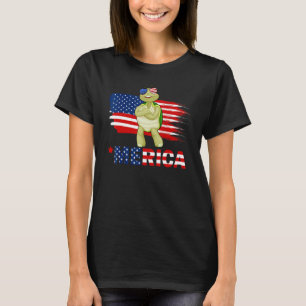 T-shirt Tortue Drapeau Américain Lunettes de soleil Merica