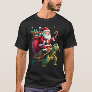 T-shirt Tortue drôle Noël Santa à cheval sur une tortue de