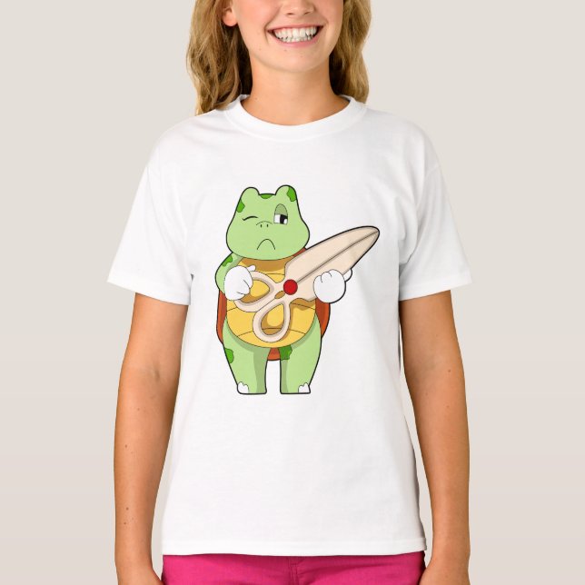 T-shirt Tortue en coiffeur avec ciseaux (Devant)