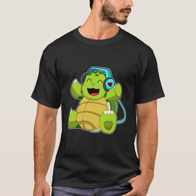 T-shirt Tortue en musique avec casque (Devant)