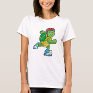 T-shirt Tortue en patinage avec patins en ligne et casque