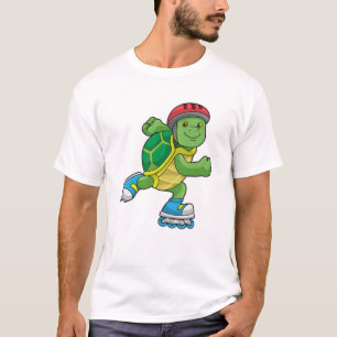 T-shirt Tortue en patinage avec patins en ligne et casque