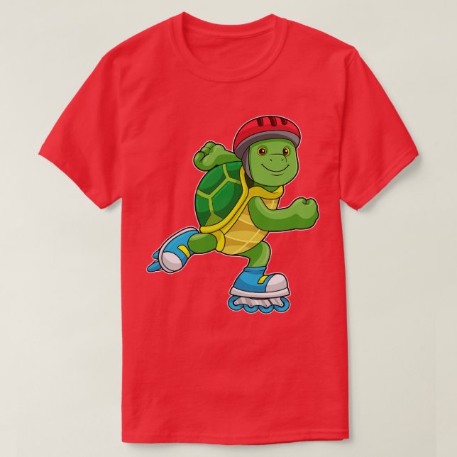 T-shirt Tortue en patineur avec casque à roulettes en lign (Design devant)