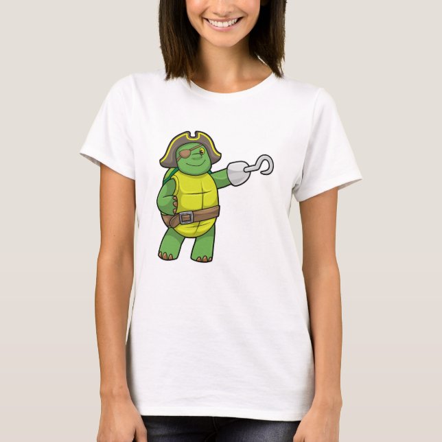 T-shirt Tortue en pirate avec patchs main et oeil (Devant)