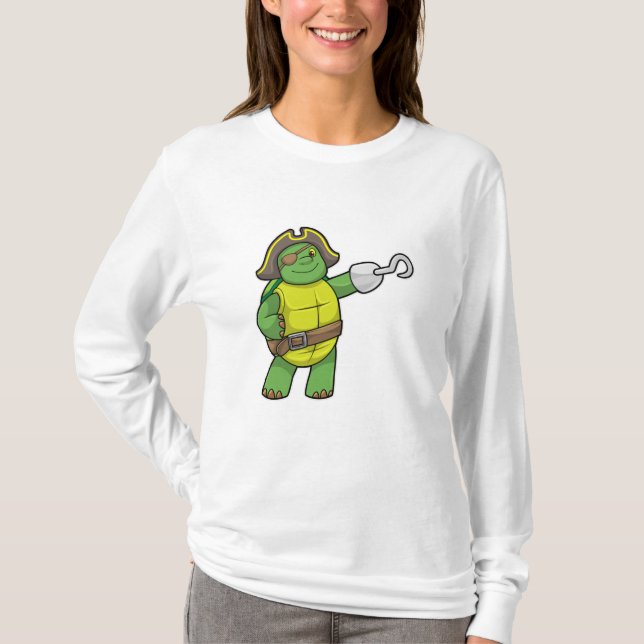 T-shirt Tortue en pirate avec patchs main et oeil (Devant)