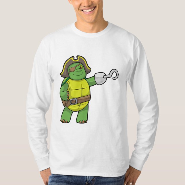 T-shirt Tortue en pirate avec patchs main et oeil (Devant)