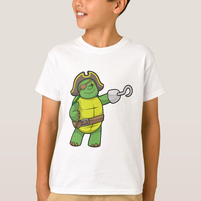 T-shirt Tortue en pirate avec patchs main et oeil (Devant)