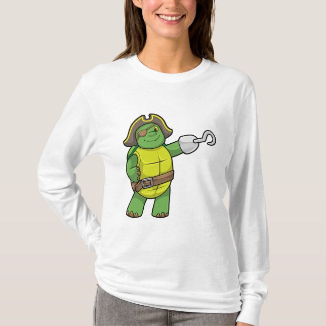 T-shirt Tortue en pirate avec patchs main et oeil (Devant)