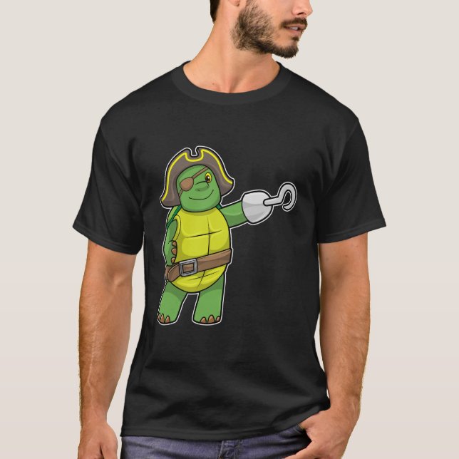 T-shirt Tortue en pirate avec patchs main et oeil (Devant)