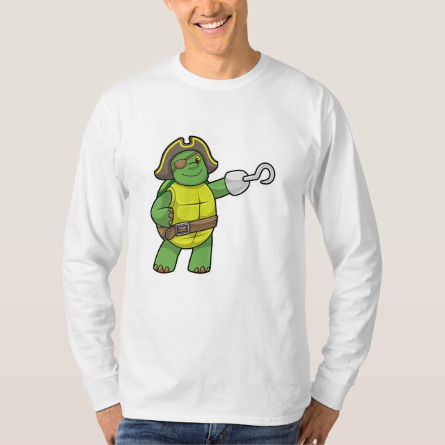 T-shirt Tortue en pirate avec patchs main et oeil (Devant)