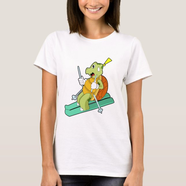 T-shirt Tortue en ski avec ski (Devant)