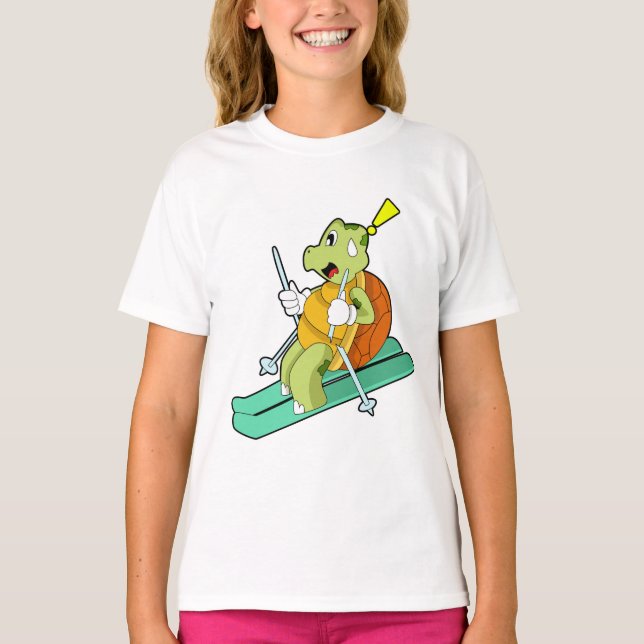 T-shirt Tortue en ski avec ski (Devant)