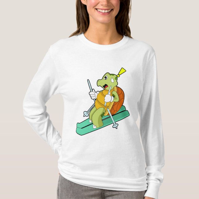T-shirt Tortue en ski avec ski (Devant)
