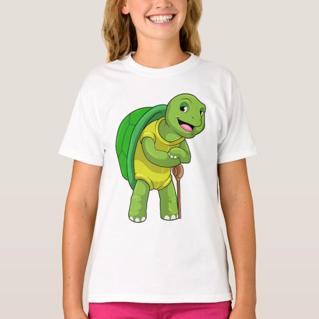T-shirt Tortue en tant que pensionné avec bâton de marche (Devant)