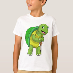 T-shirt Tortue en tant que pensionné avec bâton de marche