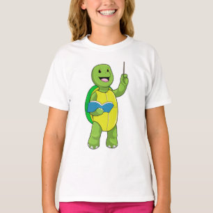 T-shirt Tortue en tant qu'enseignant avec livre et pointeu