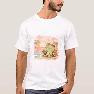 T-shirt Tortue Été Mignonne Kawaii Buvant un Coco - Relaxe