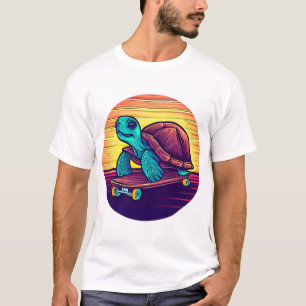 T-shirt Tortue fait du skateboard au coucher du soleil