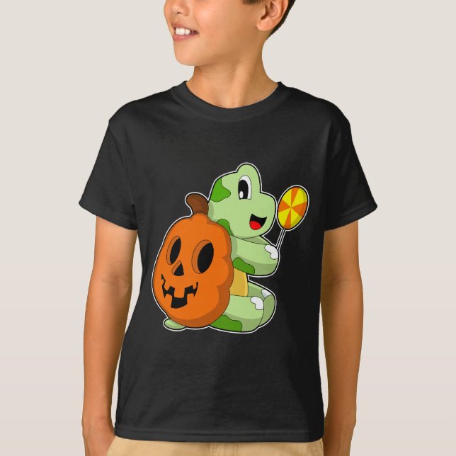 T-shirt Tortue Halloween Citrouille Lollypop (Devant)