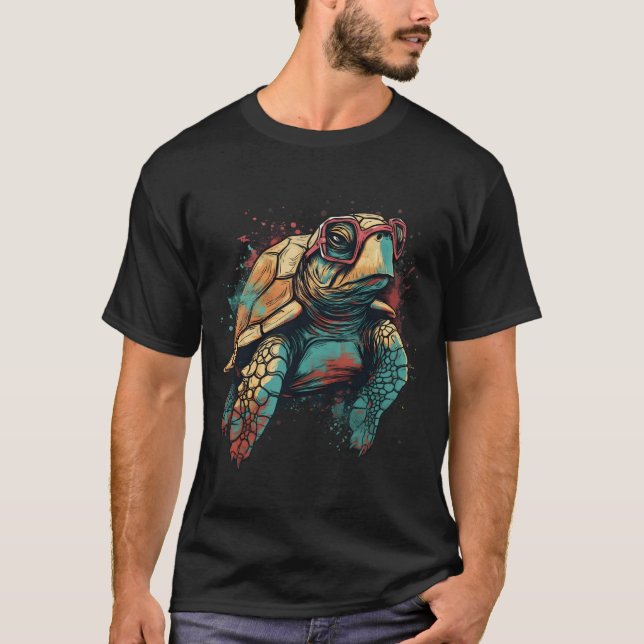 T-shirt Tortue Magnifique Avec Des Lunettes Sur Un Animal  (Devant)