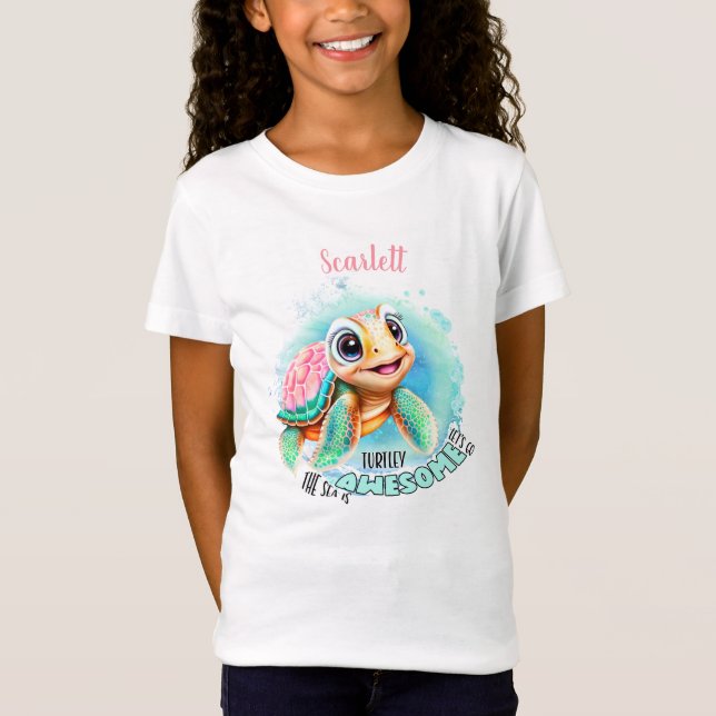 T-Shirt Tortue mignonne Nom été Fille (Devant)