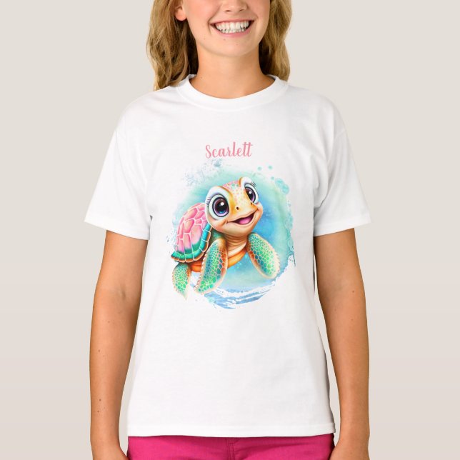 T-shirt Tortue mignonne Nom été Fille (Devant)