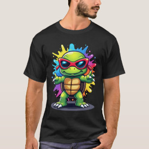 T-shirt Tortue Mignonne Portant Des Lunettes De Soleil Pei