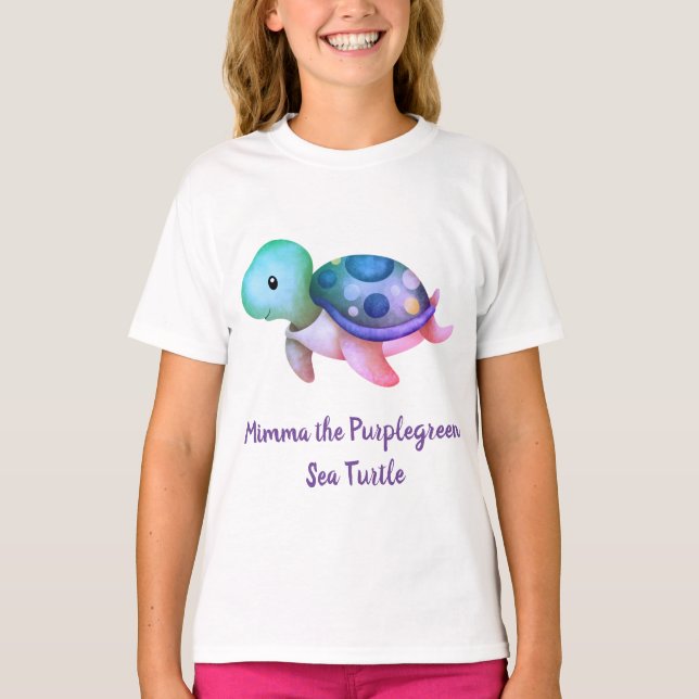 T-shirt Tortue mignonne pourpre et verte (Devant)