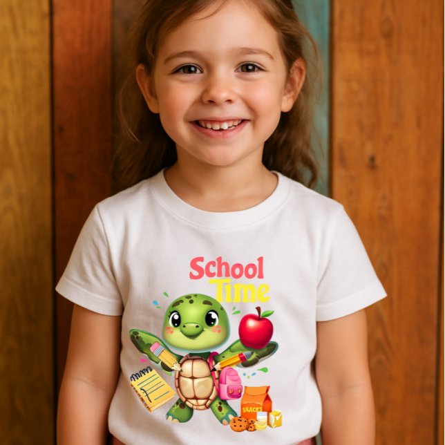 T-shirt Tortue mignonne "temps scolaire" Retour à la conce (Adorable cartoon turtle ready for schoo)