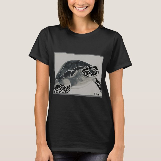 T-shirt Tortue noire et blanche. (Devant)