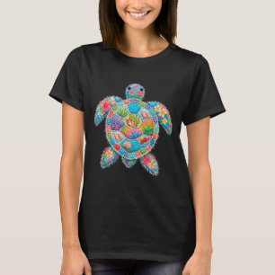 T-shirt Tortue Patchwork Floral Eté Rétro Plage Mer