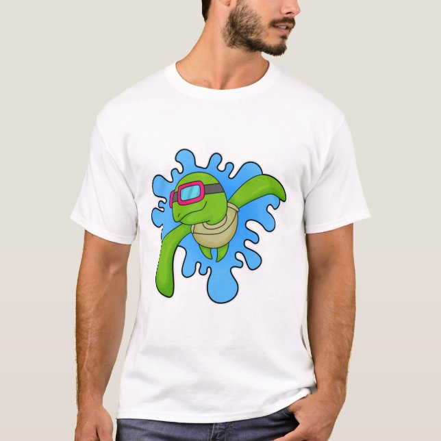 T-shirt Tortue Piscine lunettes de natation (Devant)