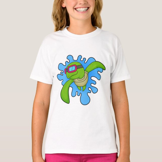 T-shirt Tortue Piscine lunettes de natation (Devant)