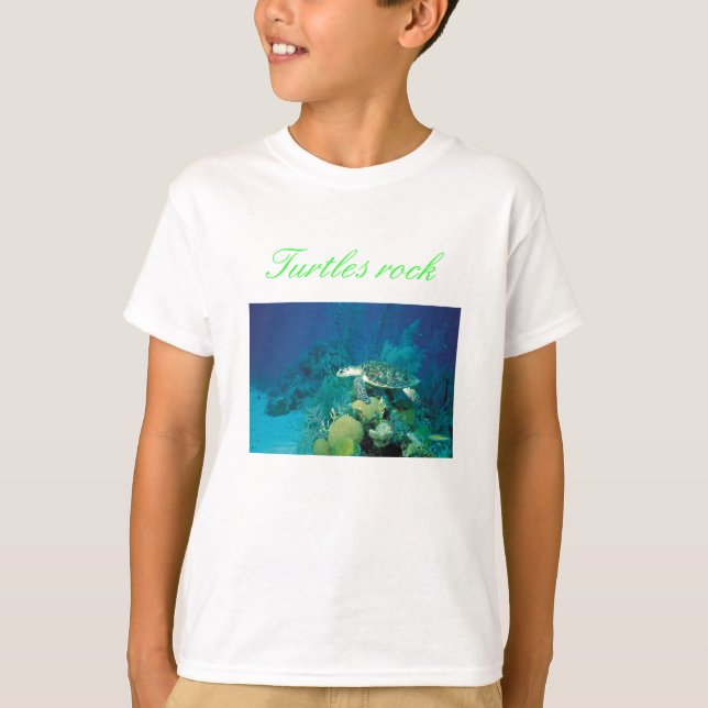 T-shirt tortue, roche de tortues - customisée (Devant)