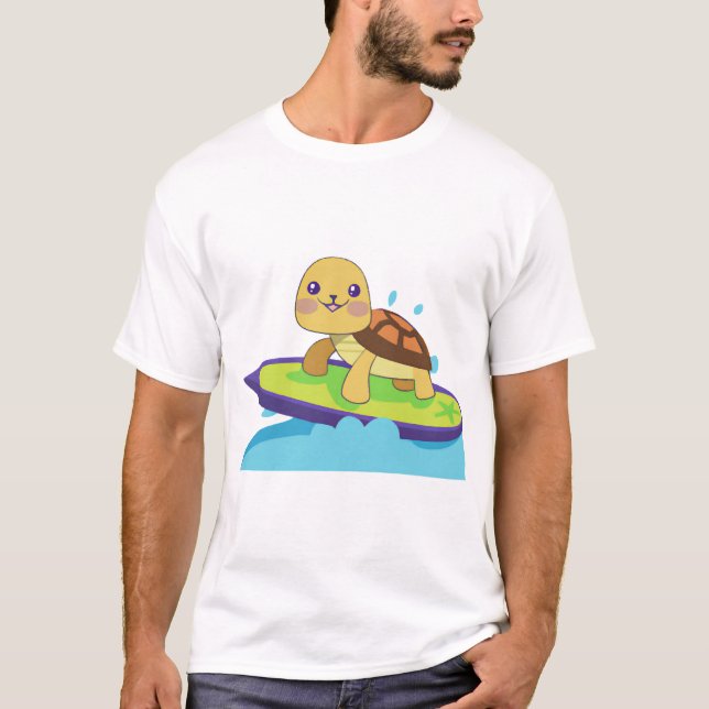 T-shirt Tortue sur planche de surf (Devant)