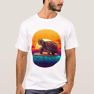 T-shirt Tortue sur planche de surf Coucher de soleil