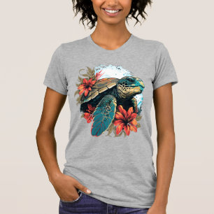 T-shirt Tortue Tortues de mer hawaïennes Fleur d'hibiscus